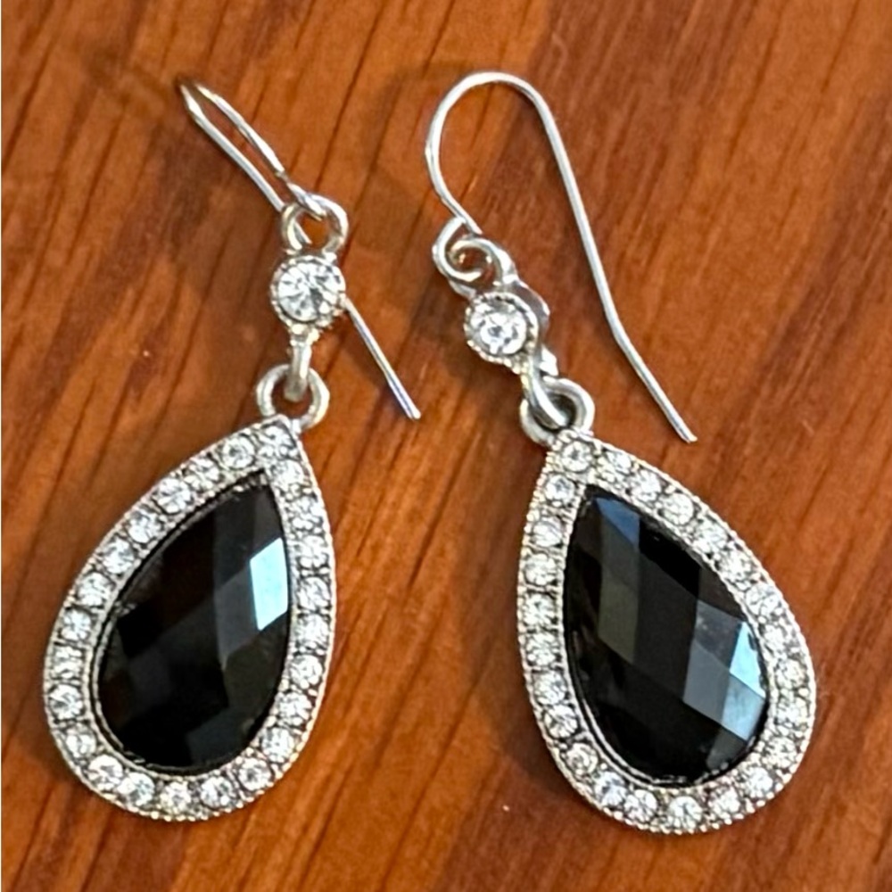 Bundle 2 Pair Red And Black Teardrop Earrings Crystal & Rhinestone Dangle - Picture 5 of 8